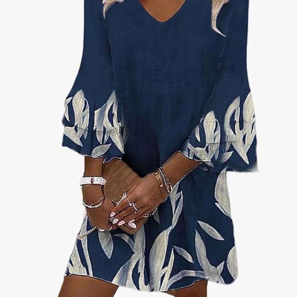 Akivide Linen Dress With Bell Sleeves